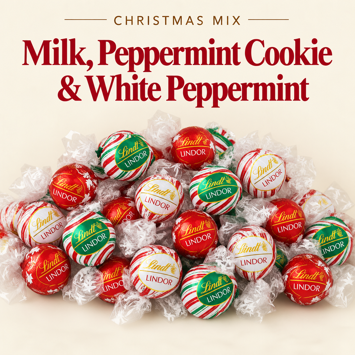 Christmas Mix Lindor Lindt Ball - Milk, Peppermint Cookie and White Peppermint